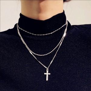 LA CROIX • Silver Layered Cross Pendent Necklace